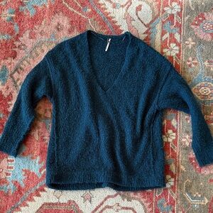 Free People Teal V-Neck Sweater